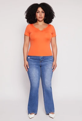 Womens Plus Size Seamless Notch Neck Tee, Orange, Size 2X-3X