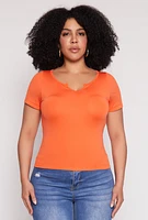 Womens Plus Size Seamless Notch Neck Tee, Orange, Size 2X-3X