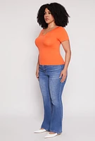 Womens Plus Size Seamless Notch Neck Tee, Orange, Size 2X-3X