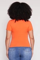 Womens Plus Size Seamless Notch Neck Tee, Orange, Size 2X-3X