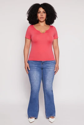 Womens Plus Seamless Notch Neck Tee, 2X-3X