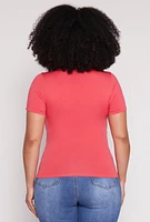 Womens Plus Size Seamless Notch Neck Tee, Pink, Size 2X-3X