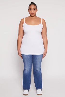 Womens Plus Size Basic Seamless Cami, White, Size 2X