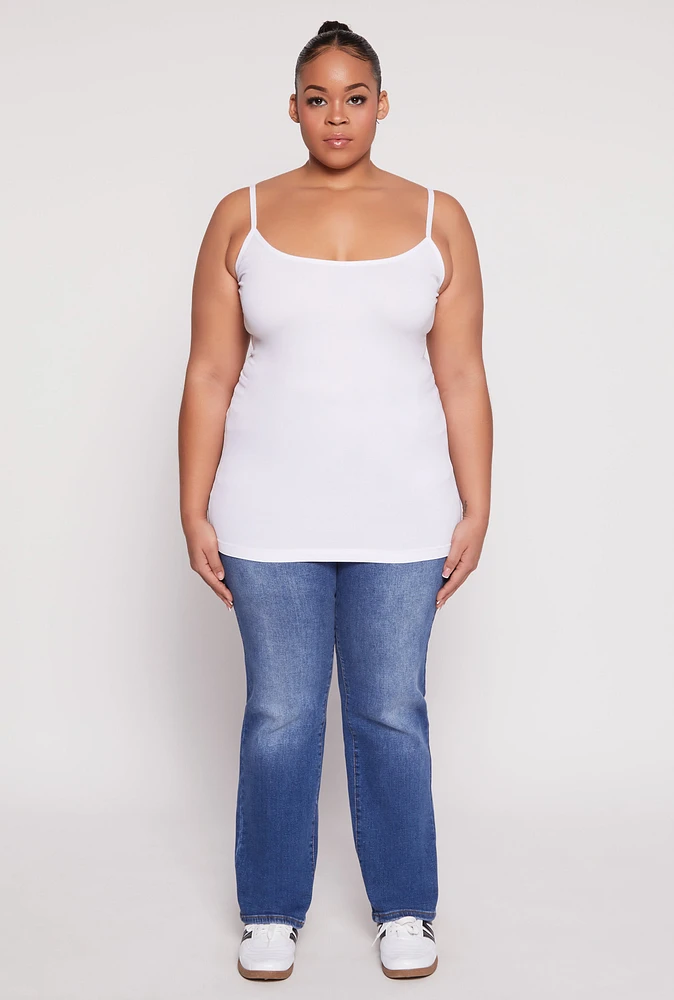 Womens Plus Size Basic Seamless Cami, White, Size 1X
