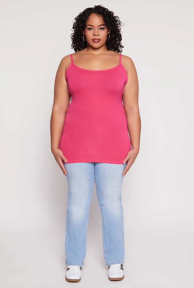 Womens Plus Size Basic Seamless Cami, Pink, Size 1X