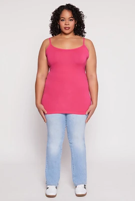 Womens Plus Size Basic Seamless Cami, Pink, Size 1X
