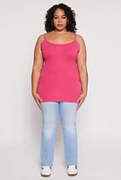 Womens Plus Size Basic Seamless Cami, Pink, Size 1X
