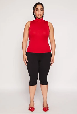 Womens Plus Size Sleeveless Mock Neck Top, Red, Size 1X-2X