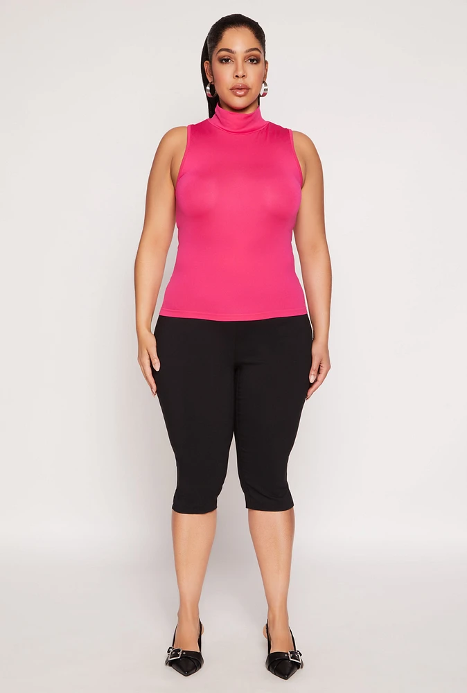 Womens Plus Size Sleeveless Mock Neck Top, Pink, Size 2X-3X