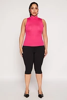 Womens Plus Size Sleeveless Mock Neck Top, Pink, Size 2X-3X