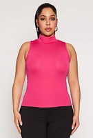 Womens Plus Size Sleeveless Mock Neck Top, Pink, Size 2X-3X