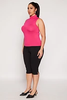 Womens Plus Size Sleeveless Mock Neck Top, Pink, Size 2X-3X