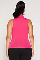 Womens Plus Size Sleeveless Mock Neck Top, Pink, Size 2X-3X