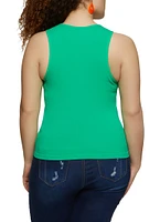 Womens Plus Size Basic Ribbed Knit Seamless Tank Top, Green, Size 2X-3X
