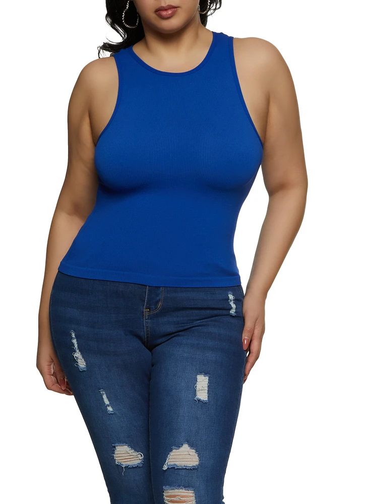 Womens Plus Basic Ribbed Knit Seamless Tank Top,