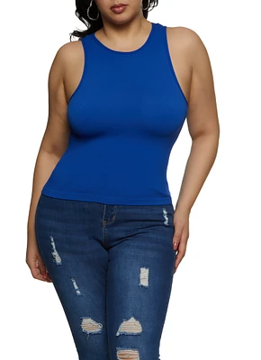 Womens Plus Basic Ribbed Knit Seamless Tank Top,