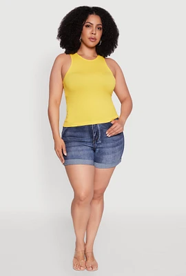 Womens Plus Size Basic Crew Neck Tank Top, Yellow, Size 1X-2X
