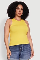 Womens Plus Size Basic Crew Neck Tank Top, Yellow, Size 1X-2X