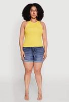 Womens Plus Size Basic Crew Neck Tank Top, Yellow, Size 1X-2X