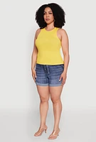Womens Plus Size Basic Crew Neck Tank Top, Yellow, Size 1X-2X