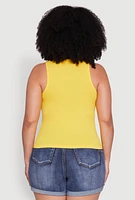 Womens Plus Size Basic Crew Neck Tank Top, Yellow, Size 1X-2X