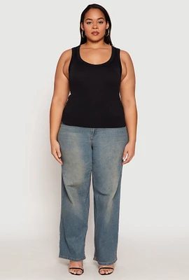 Womens Plus Seamless Ribbed Knit Trim Tank Top, 1X-2X