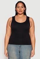 Womens Plus Seamless Ribbed Knit Trim Tank Top, 1X-2X
