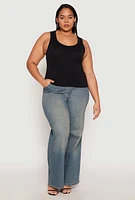 Womens Plus Seamless Ribbed Knit Trim Tank Top, 1X-2X