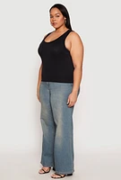 Womens Plus Seamless Ribbed Knit Trim Tank Top, 1X-2X