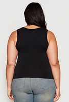 Womens Plus Seamless Ribbed Knit Trim Tank Top, 1X-2X