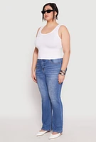 Womens Plus Size Seamless Ribbed Knit Trim Tank Top, White, Size 1X-2X