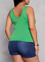 Womens Plus Size Scoop Back Tank Top, Green, Size 2X-3X