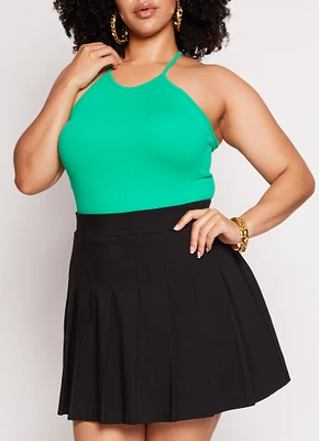 Womens Plus Size Seamless Racerback High Neck Tank Top, Green, Size 2X-3X