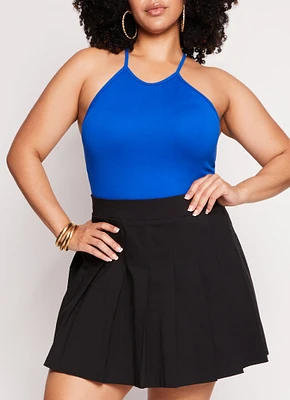 Womens Plus Seamless Racerback High Neck Tank Top, Blue,