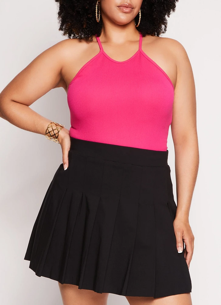 Womens Plus Seamless Racerback High Neck Tank Top, 1X-2X