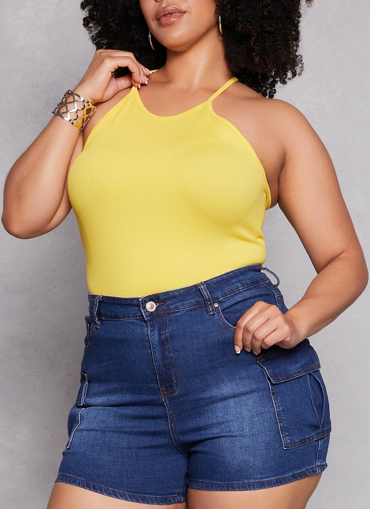 Womens Plus Size Seamless Racerback High Neck Tank Top, Yellow, Size 2X-3X