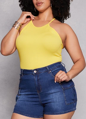 Womens Plus Size Seamless Racerback High Neck Tank Top, Yellow, Size 2X-3X