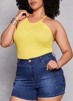 Womens Plus Size Seamless Racerback High Neck Tank Top, Yellow, Size 2X-3X