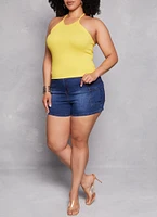 Womens Plus Size Seamless Racerback High Neck Tank Top, Yellow, Size 2X-3X