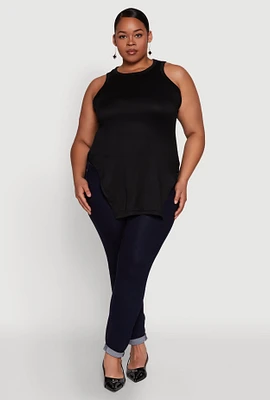 Womens Plus Size Side Slit Crew Neck Tank Top, Black, Size 4X