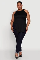 Womens Plus Size Side Slit Crew Neck Tank Top, Black, Size 4X