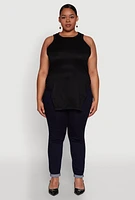 Womens Plus Size Side Slit Crew Neck Tank Top, Black, Size 4X