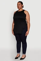 Womens Plus Size Side Slit Crew Neck Tank Top, Black, Size 4X