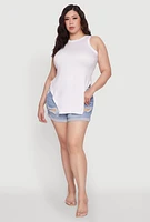 Womens Plus Size Side Slit Crew Neck Tank Top, White, Size 2X