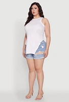 Womens Plus Size Side Slit Crew Neck Tank Top, White, Size 2X