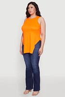 Womens Plus Side Slit Crew Neck Tank Top,