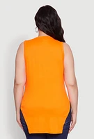 Womens Plus Side Slit Crew Neck Tank Top,
