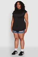 Womens Plus Ruched Cap Sleeve Top, Black,