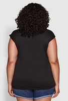 Womens Plus Ruched Cap Sleeve Top, Black,