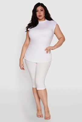 Womens Plus Ruched Cap Sleeve Top, White,